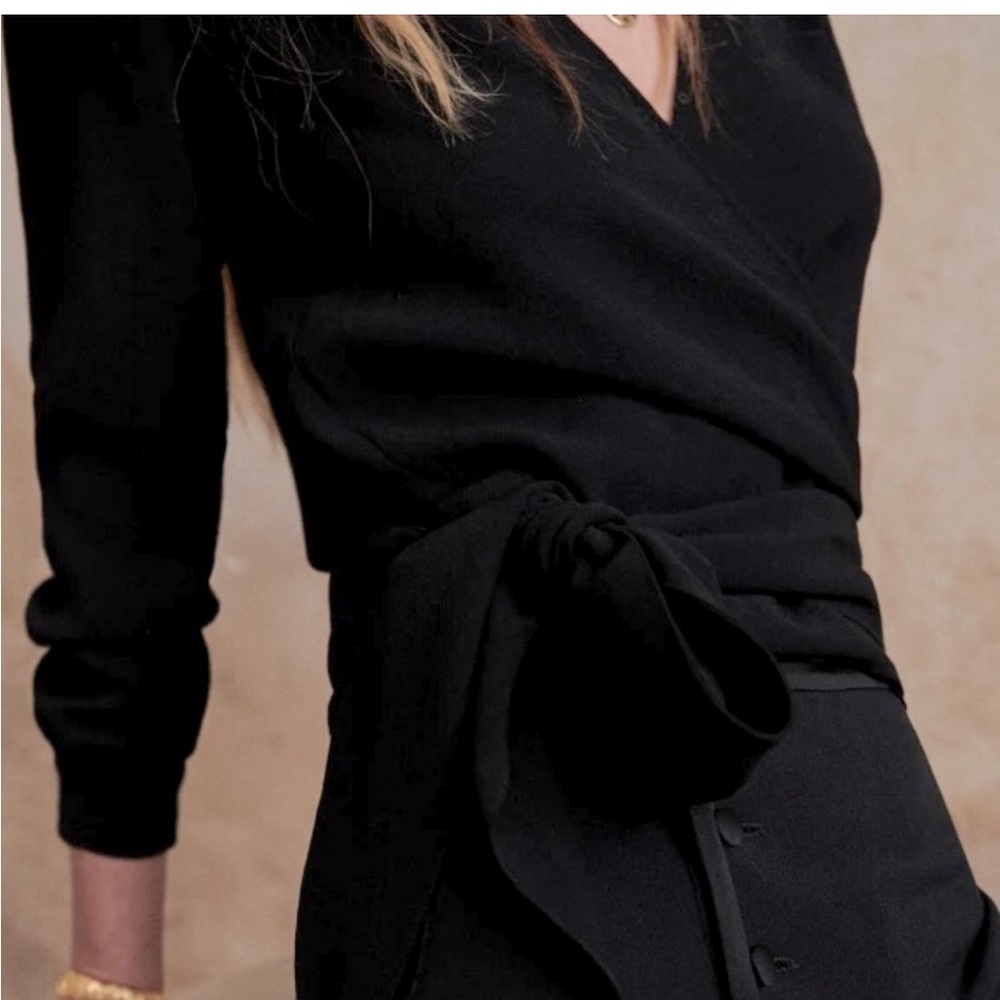 Sezane Black Wrap Blouse
